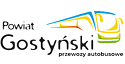 Napis Powiat Gostyński i logo autobusu